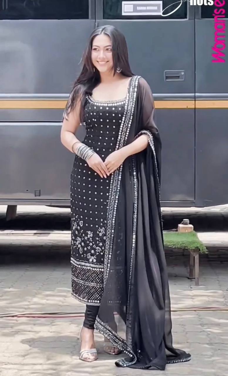 Aisha Black Sequence Embroidery Thread work Salwar Suit