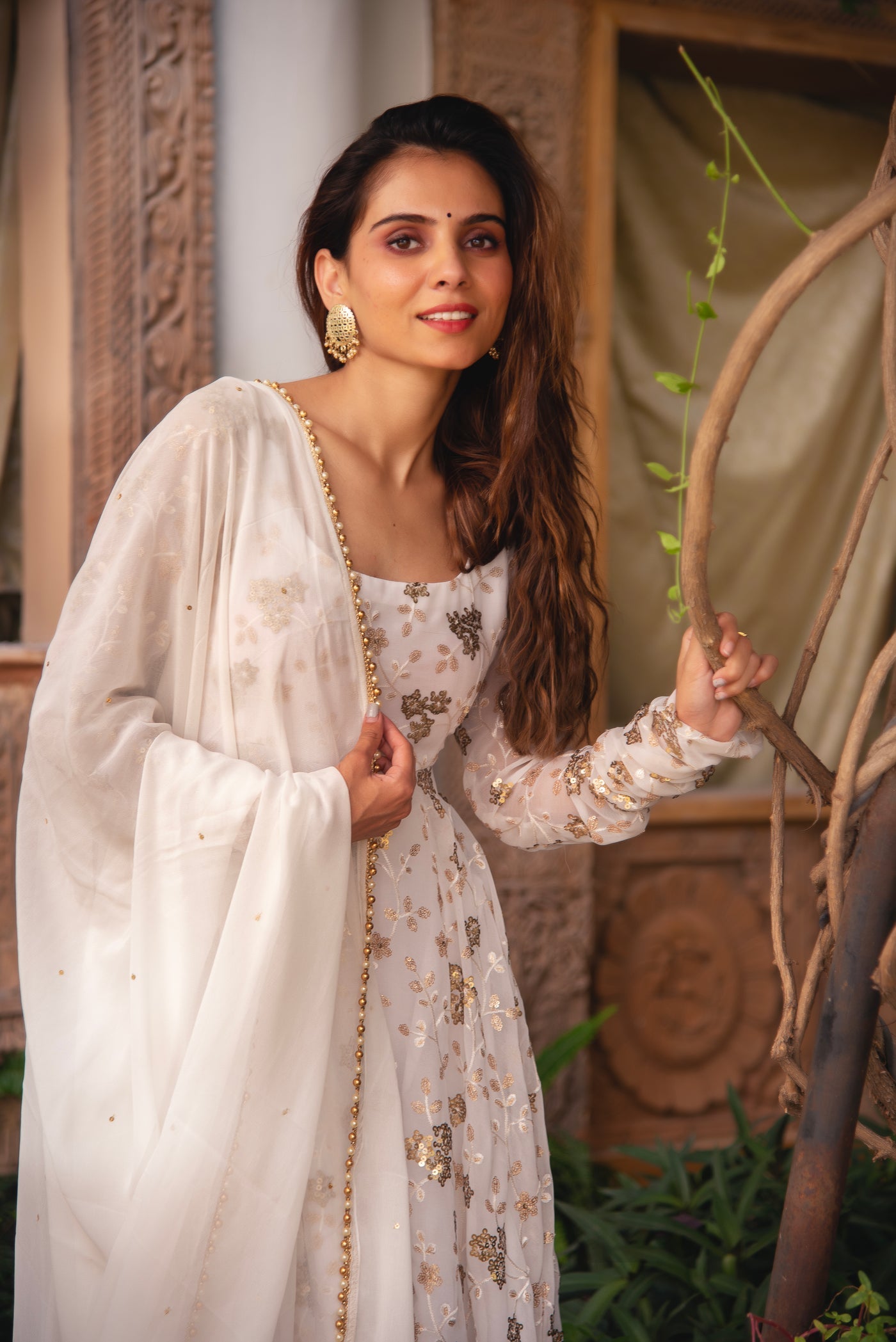 Aradhna White Georgette Embroidered Sequence Work Anarkali Suit For Festival