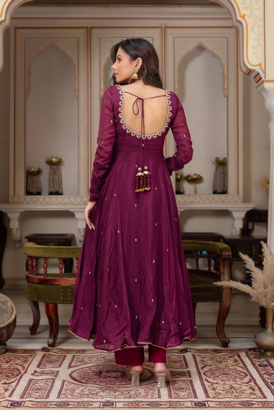 Beautiful Wine Georgette Anarkali Dress for Festive Season
