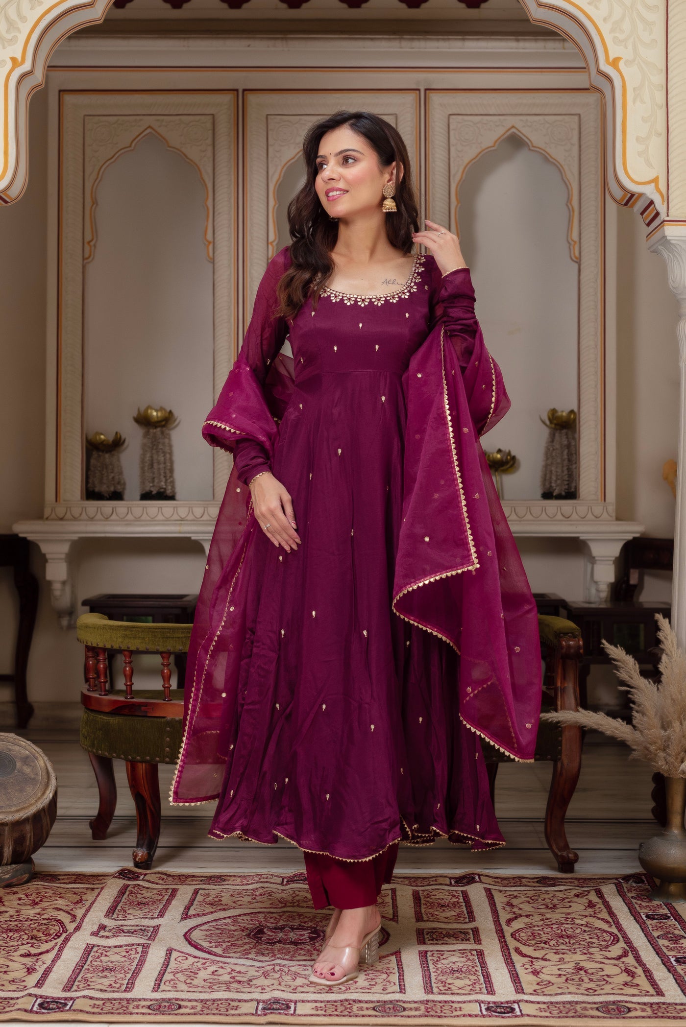 Beautiful Wine Georgette Anarkali Dress for Festive Season