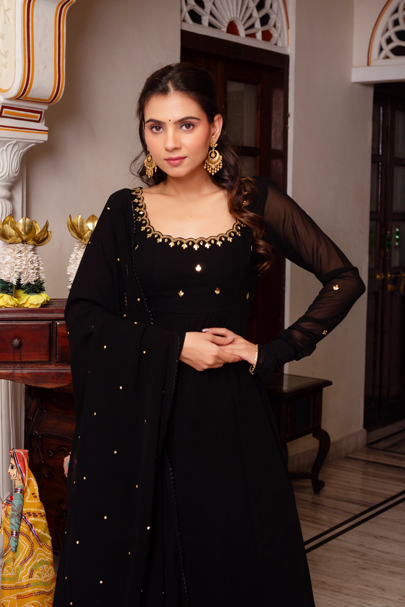 Black Georgette Anarkali Suit for Festive & Party Wear