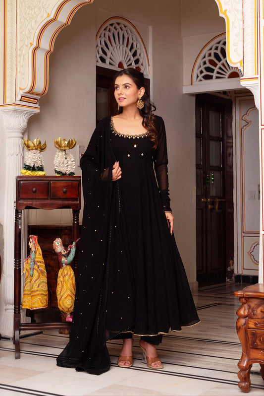 Black Georgette Anarkali Suit for Festive & Party Wear