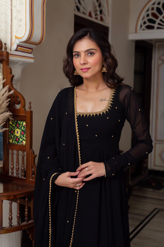 Classic Black Georgette Anarkali Dress for Party Wear