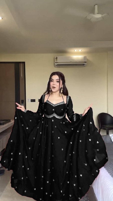Classic Black Floor-Length Anarkali Dress for Parties and Weddings