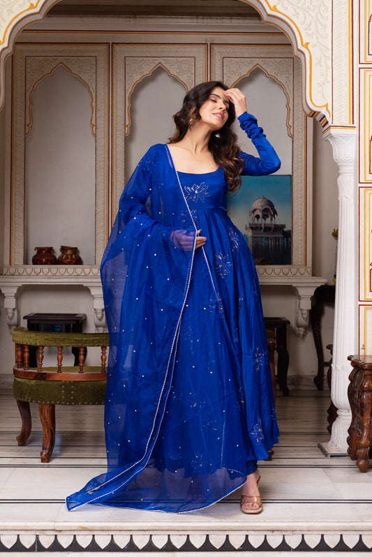 Designer Royal Blue Anarkali Suit for Functions