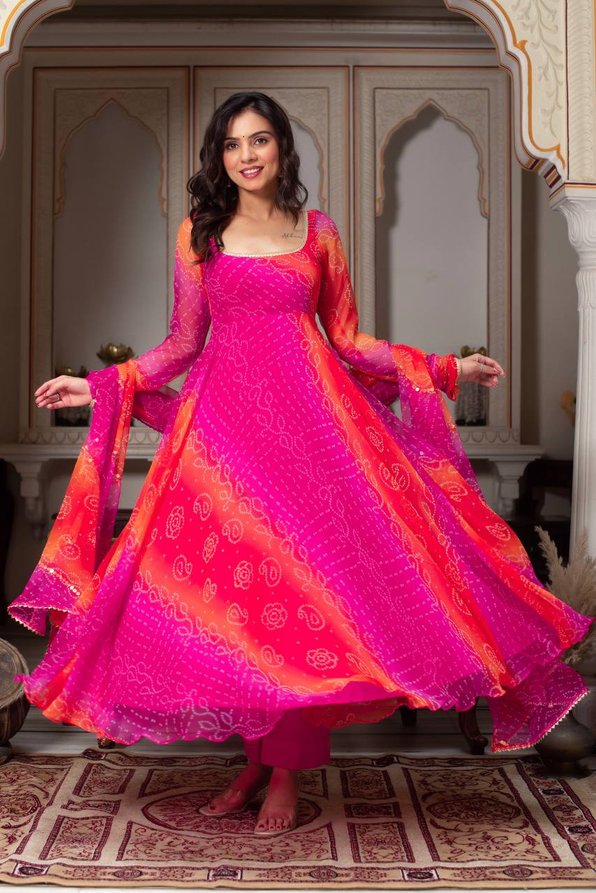 Elegant Georgette Bandhani Anarkali Suit with Dupatta for Special Occa –  Luxure Stitch