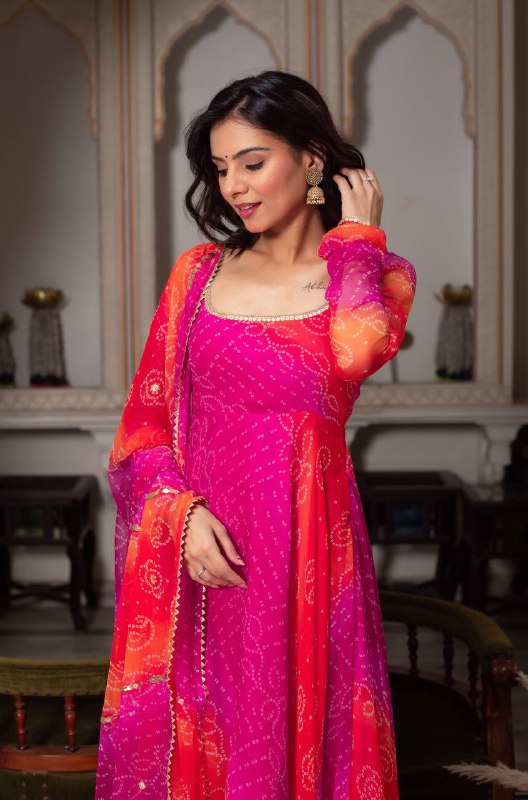 Elegant Georgette Bandhani Anarkali Suit with Dupatta for Special Occasions