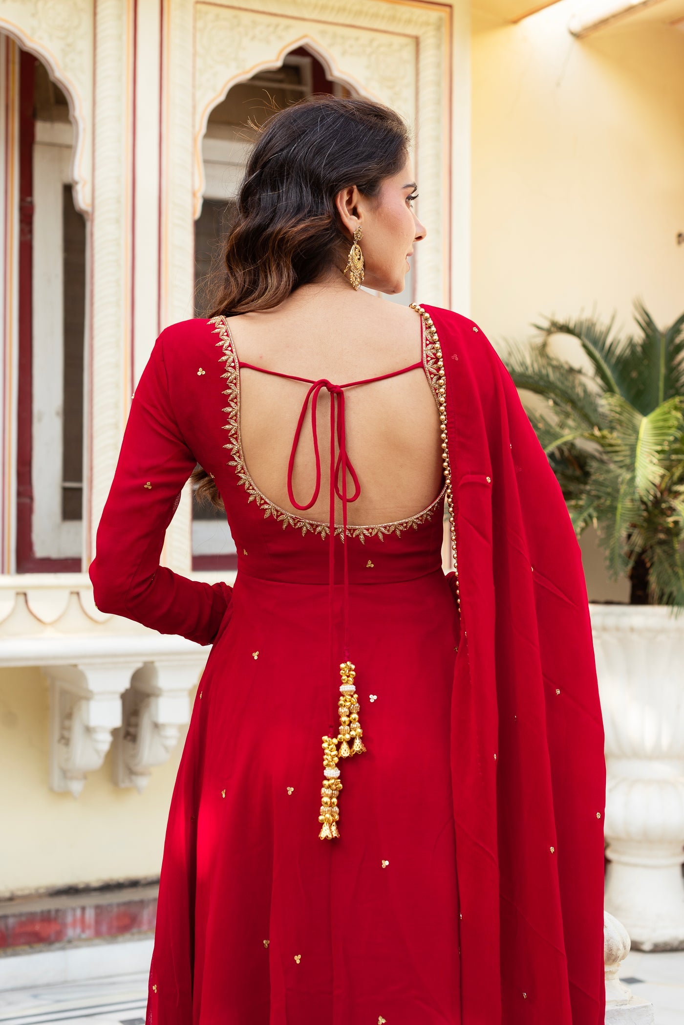 Festive Red Georgette Anarkali Suit with Dupatta Set