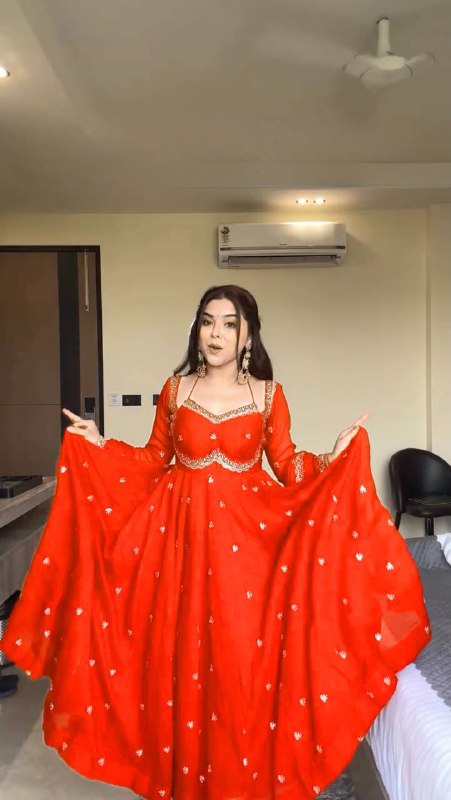 Graceful Orange Embroidered Anarkali Suit with Dupatta For Wedding & Festive