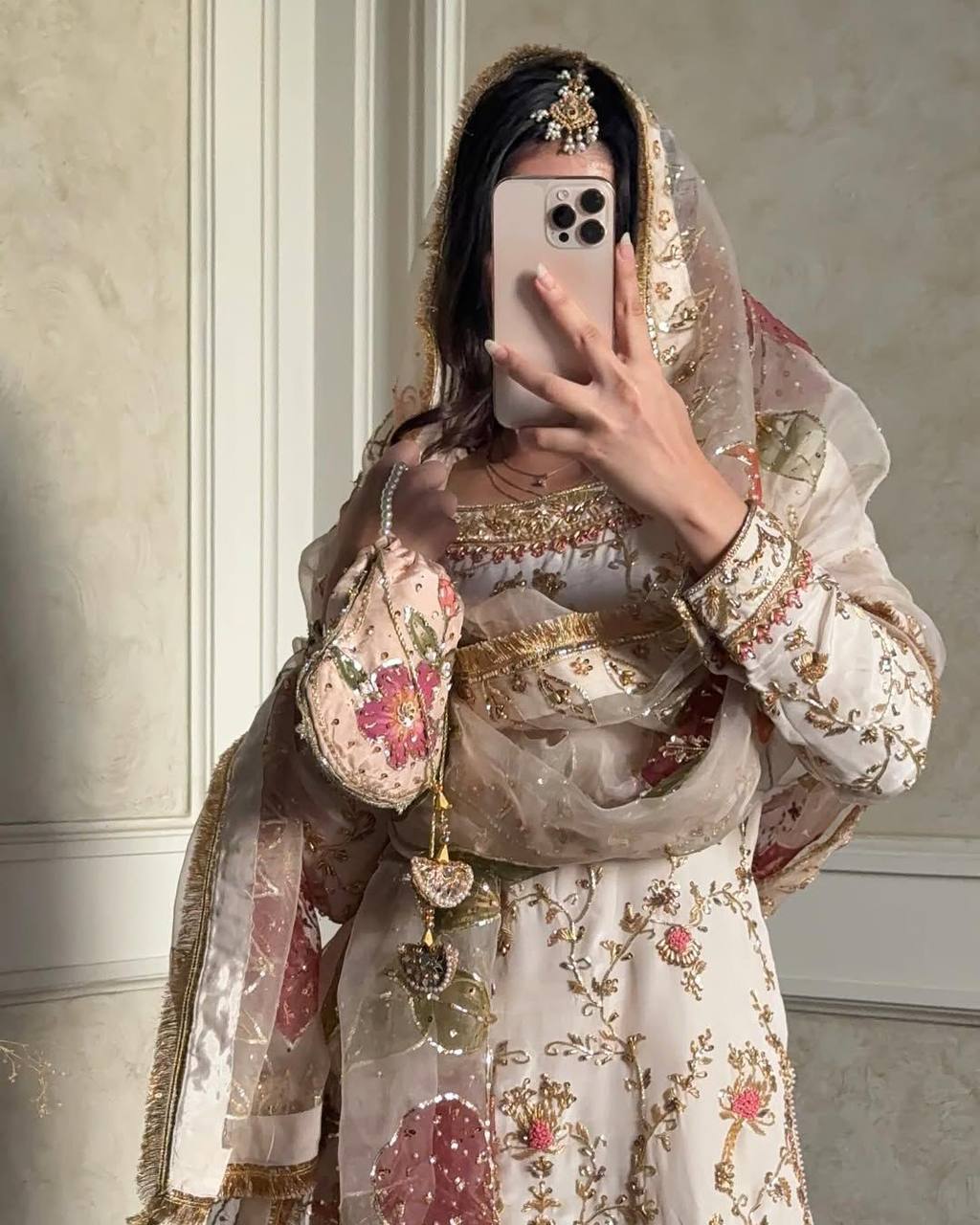 Ivory Blossom Embroidered Sharara Suit Set with Floral Dupatta