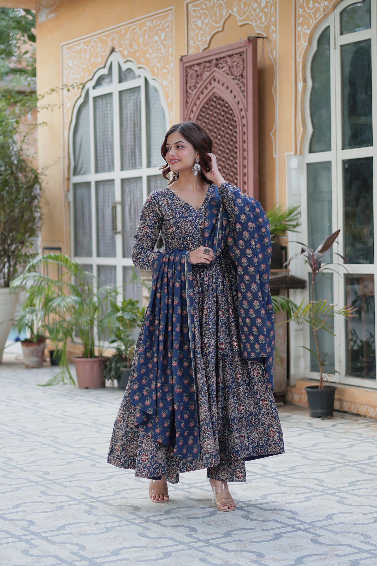 Blue Pure Cotton Kurta With Palazzo Set