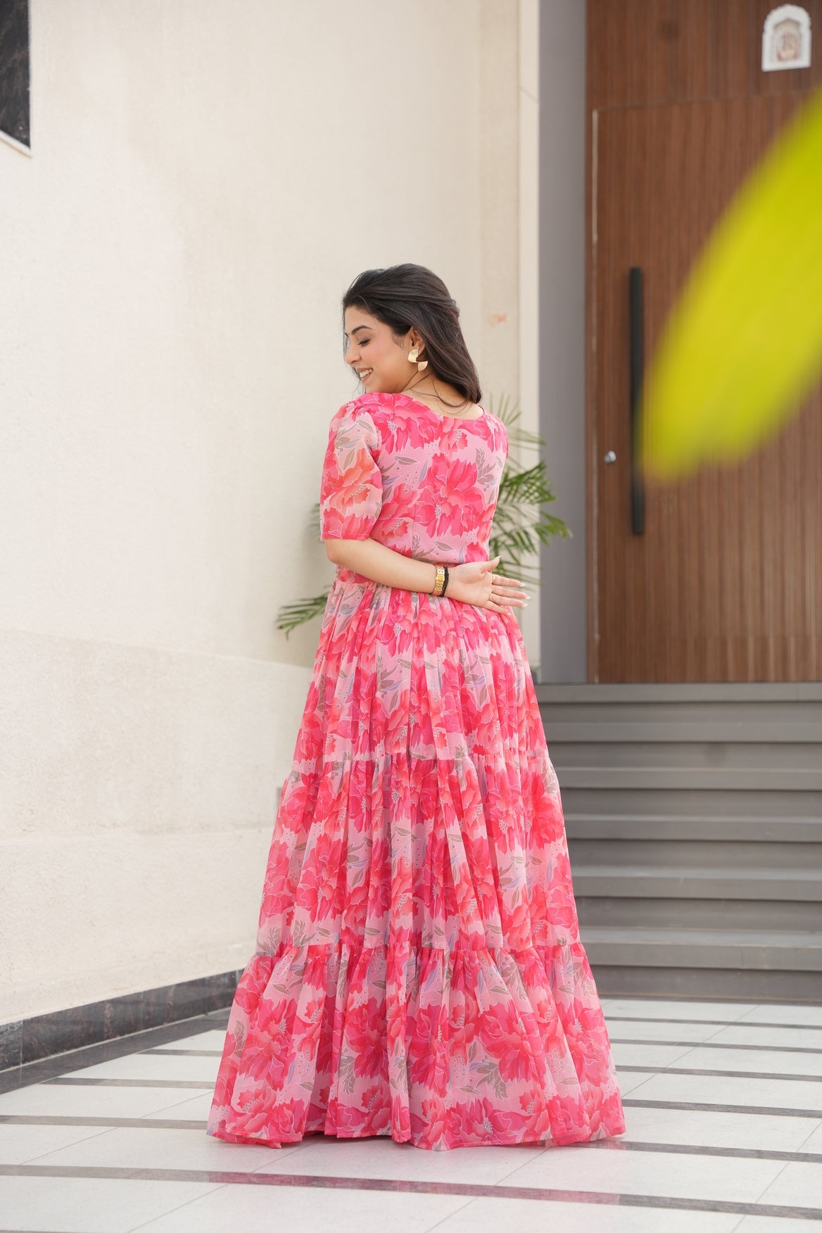 Peach Georgette Printed Dress