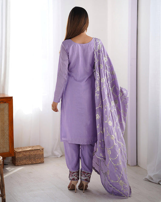 Light Purple Color Chinon Silk Three Piece Salwar Suit