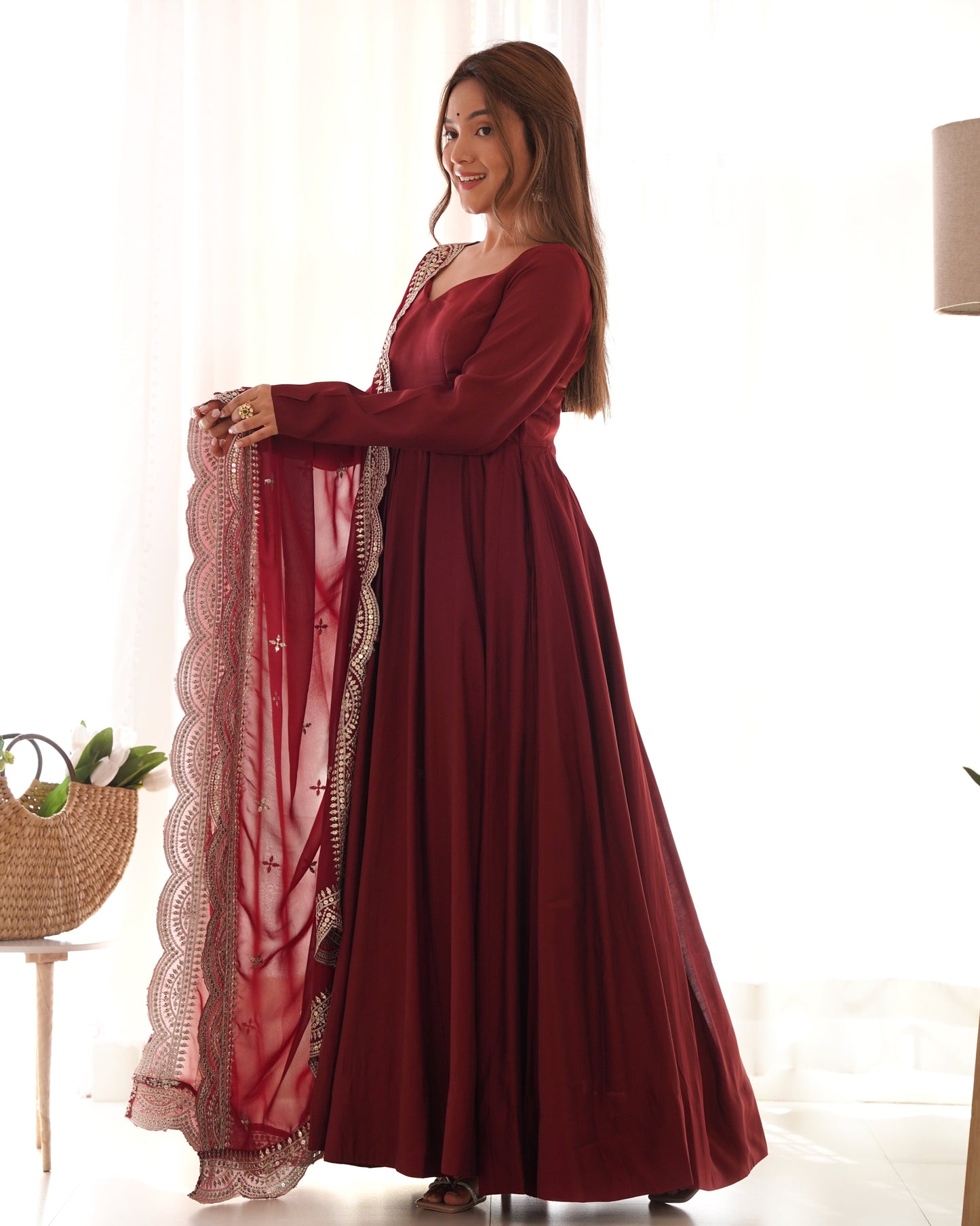 Maroon Silk Anarkali Suit With Dupatta 2