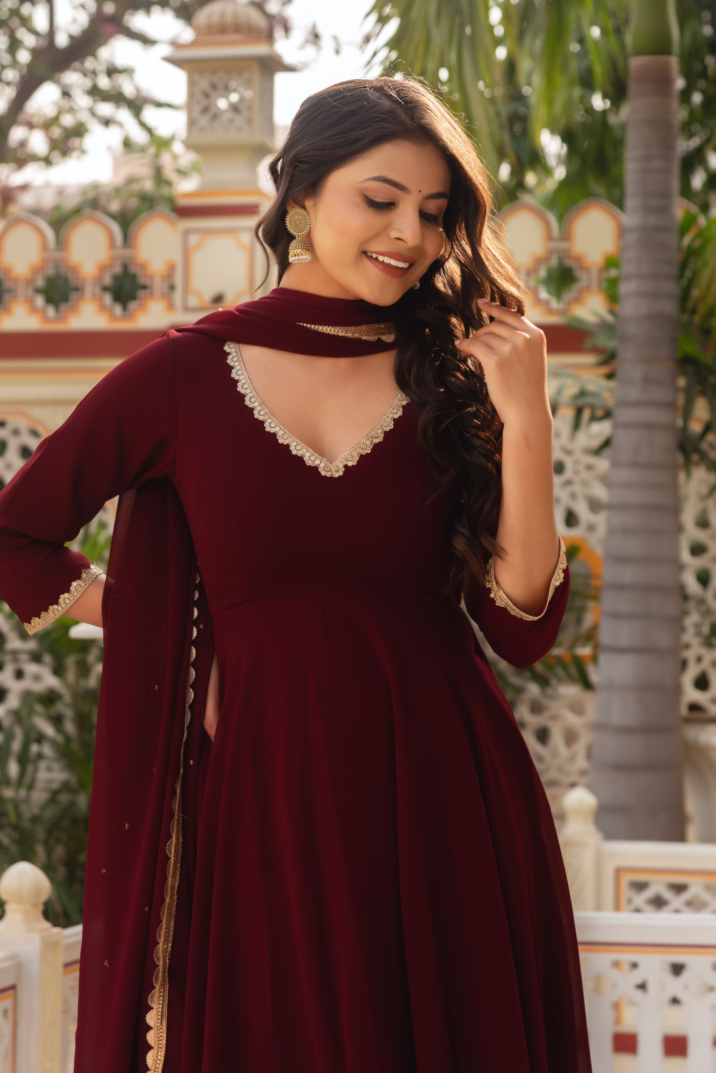 Mihika Maroon Color Faux Georgette Anarkali Suit Set