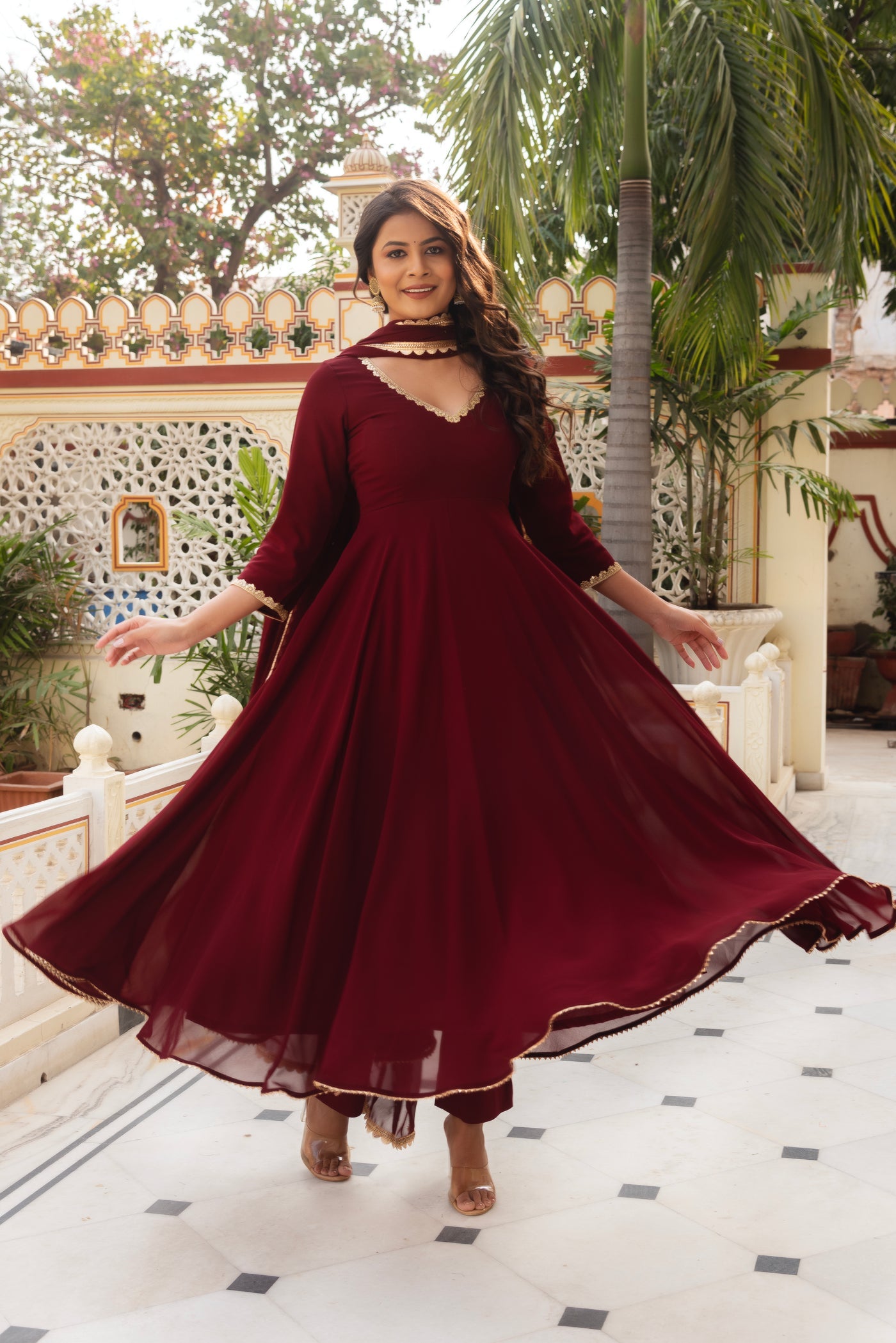 Mihika Maroon Color Faux Georgette Anarkali Suit Set