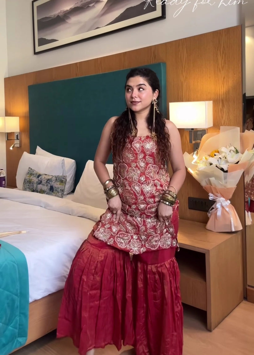 Phuleri Embroidery Work Sharara Set