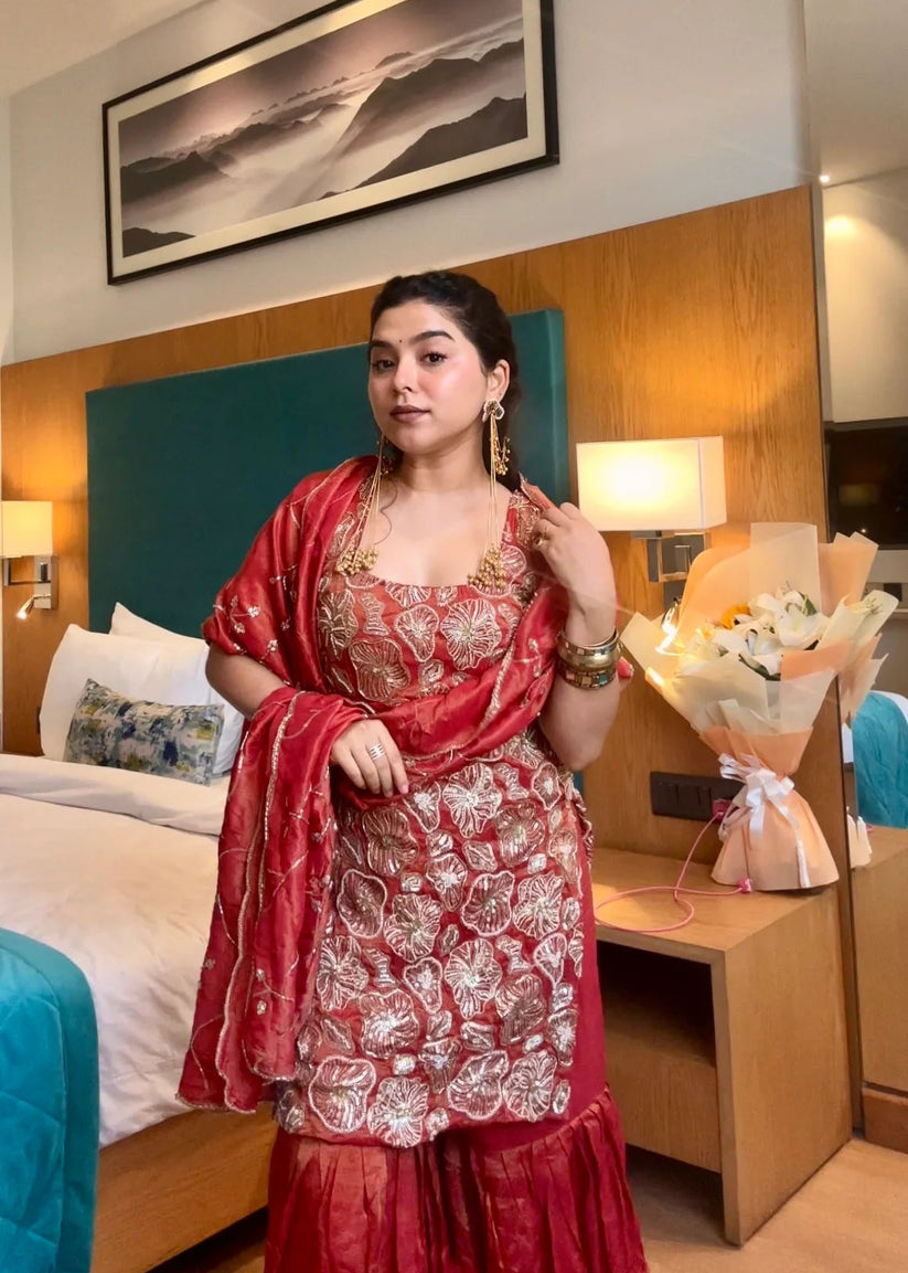 Phuleri Embroidery Work Sharara Set