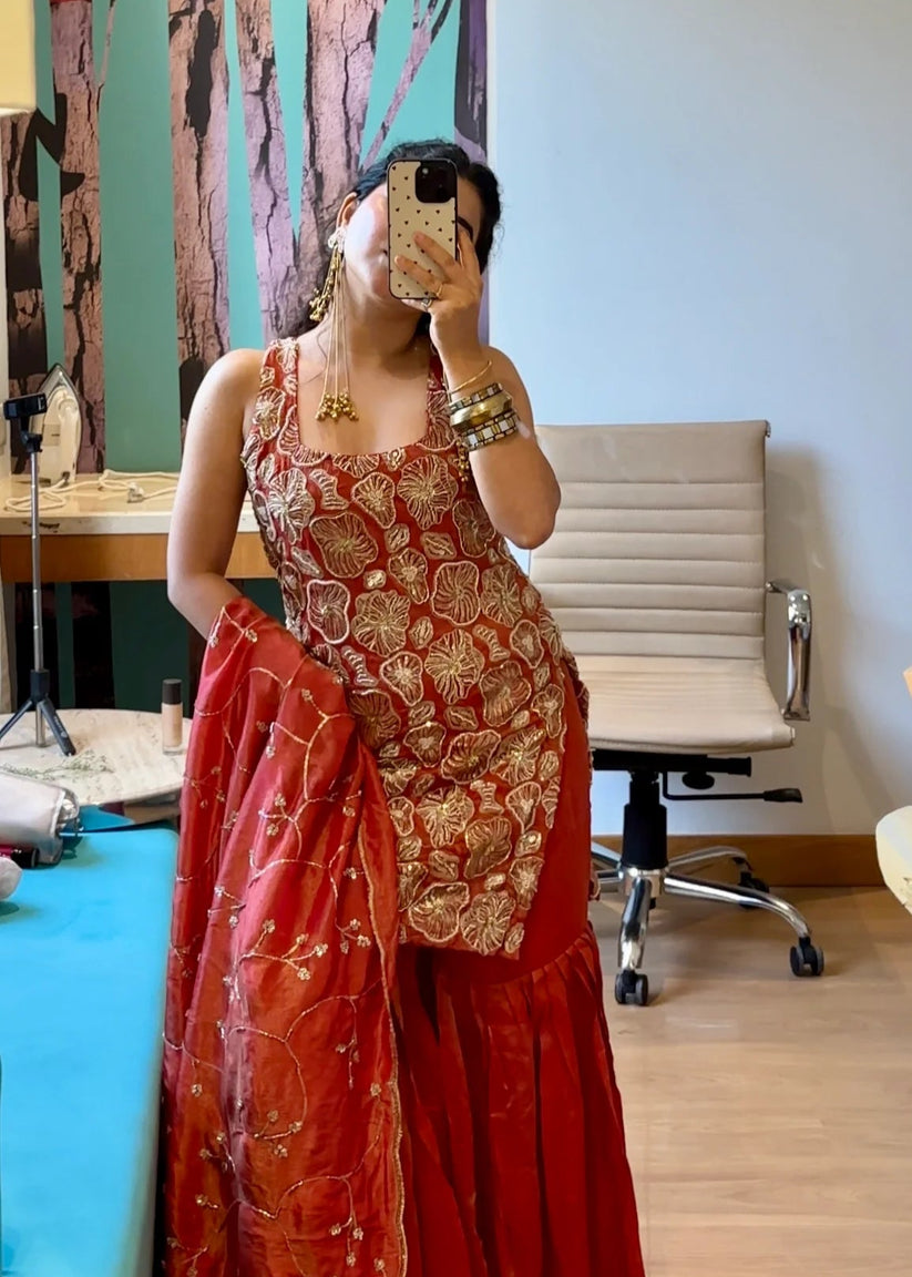 Phuleri Embroidery Work Sharara Set