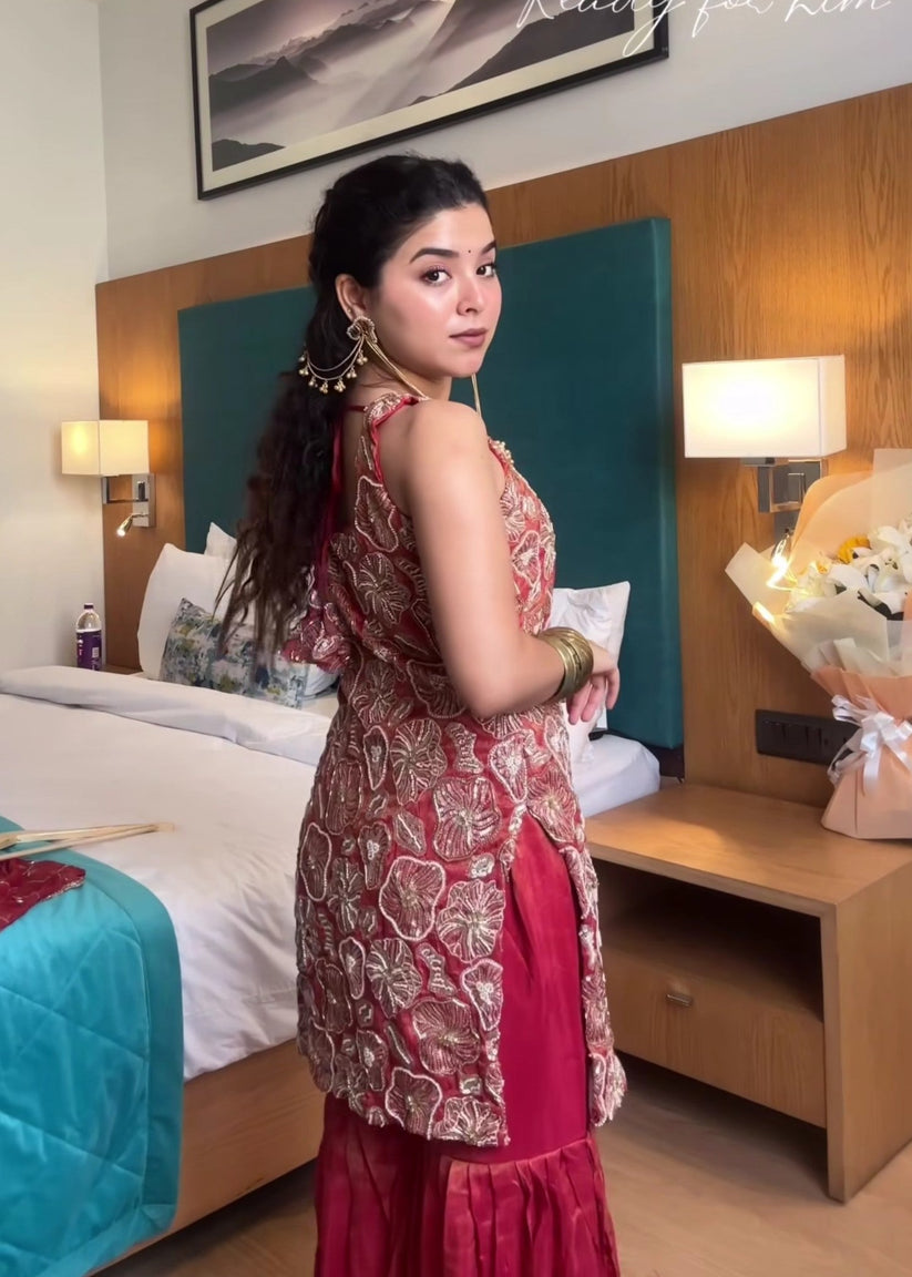 Phuleri Embroidery Work Sharara Set