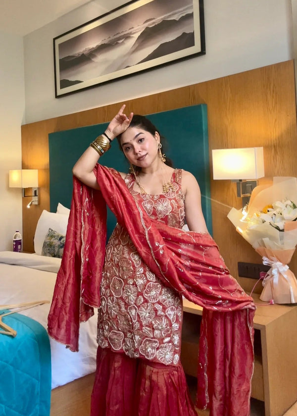 Phuleri Embroidery Work Sharara Set