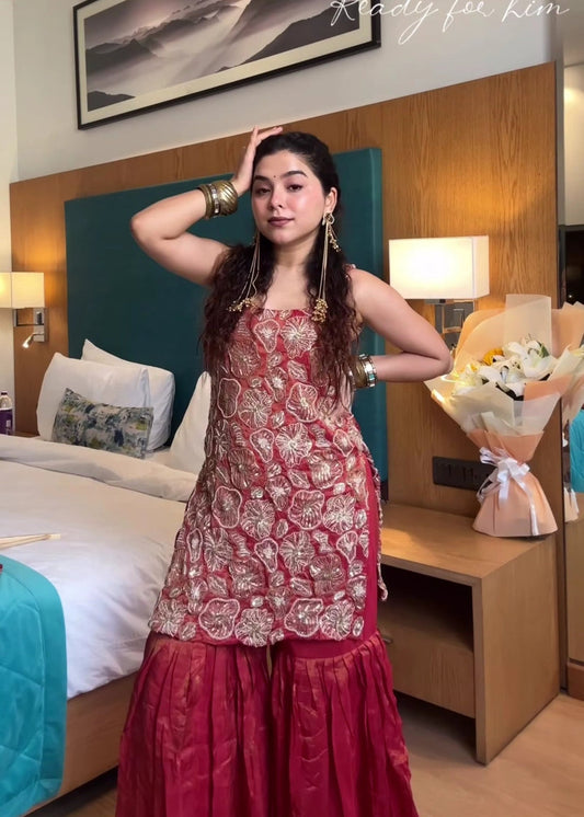 Phuleri Embroidery Work Sharara Set