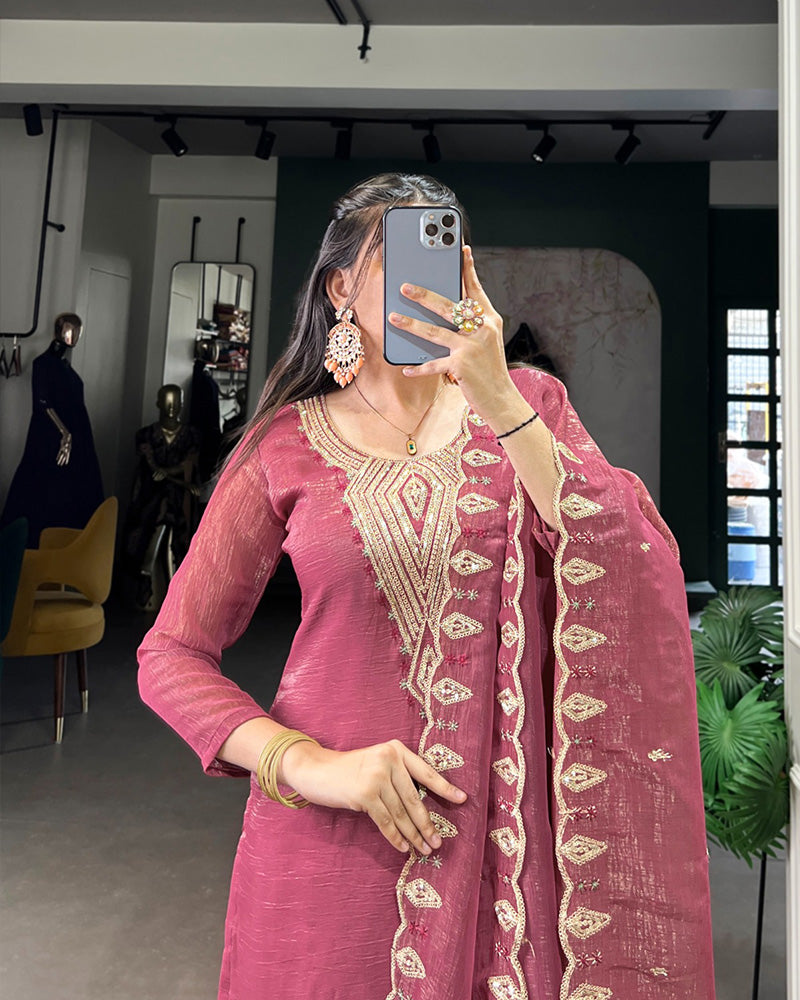 Pink Color Silver Glory Three Piece Salwar Suit