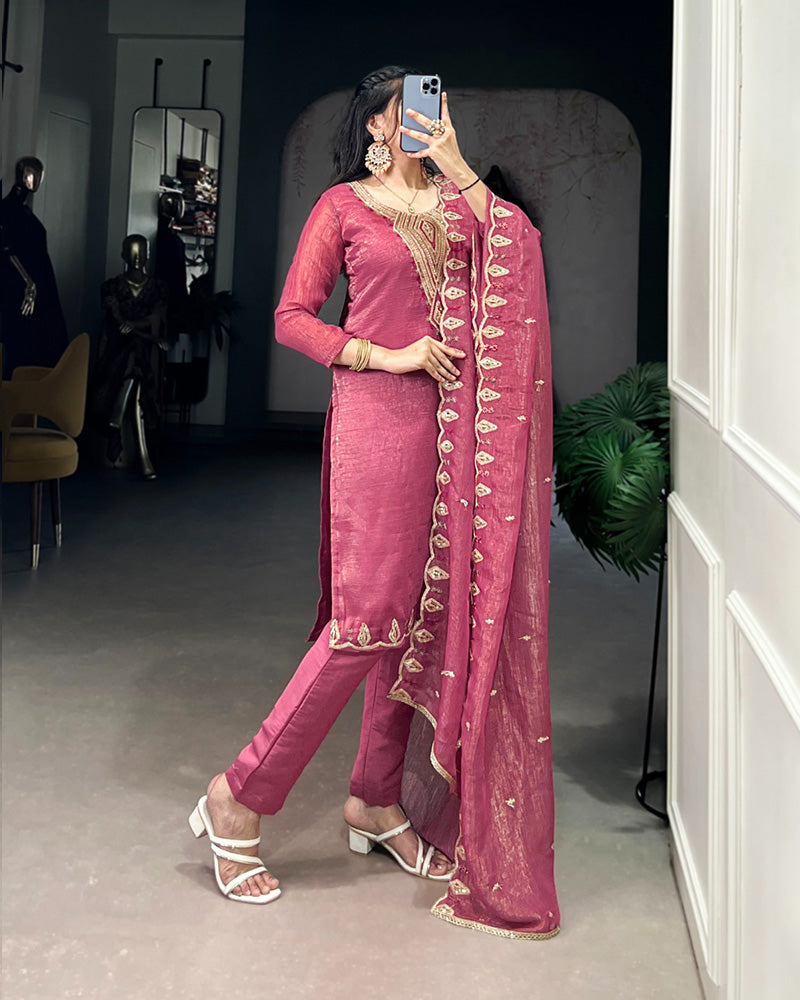Pink Color Silver Glory Three Piece Salwar Suit