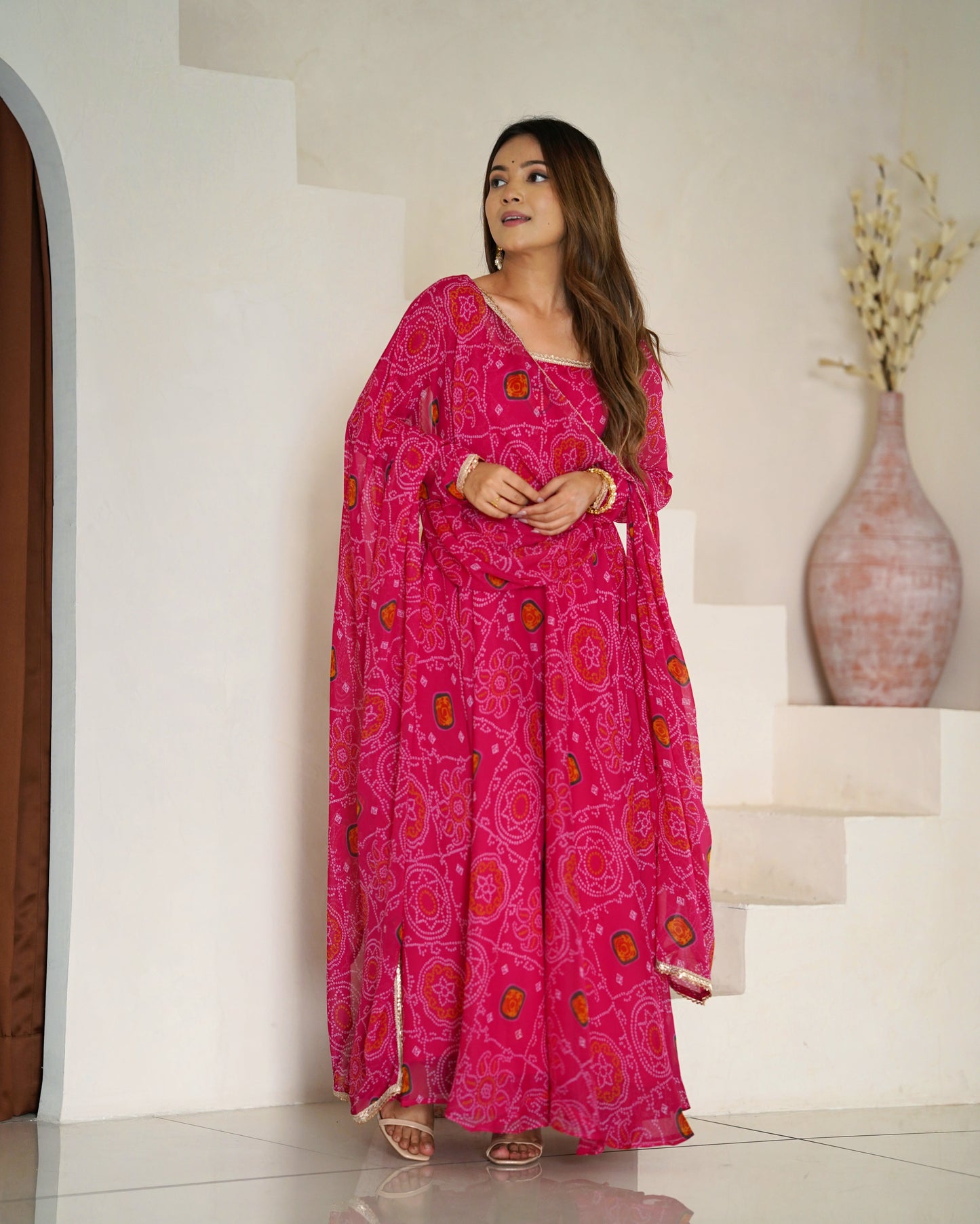 Pink Bandhani Printed Anarkali Suit 2