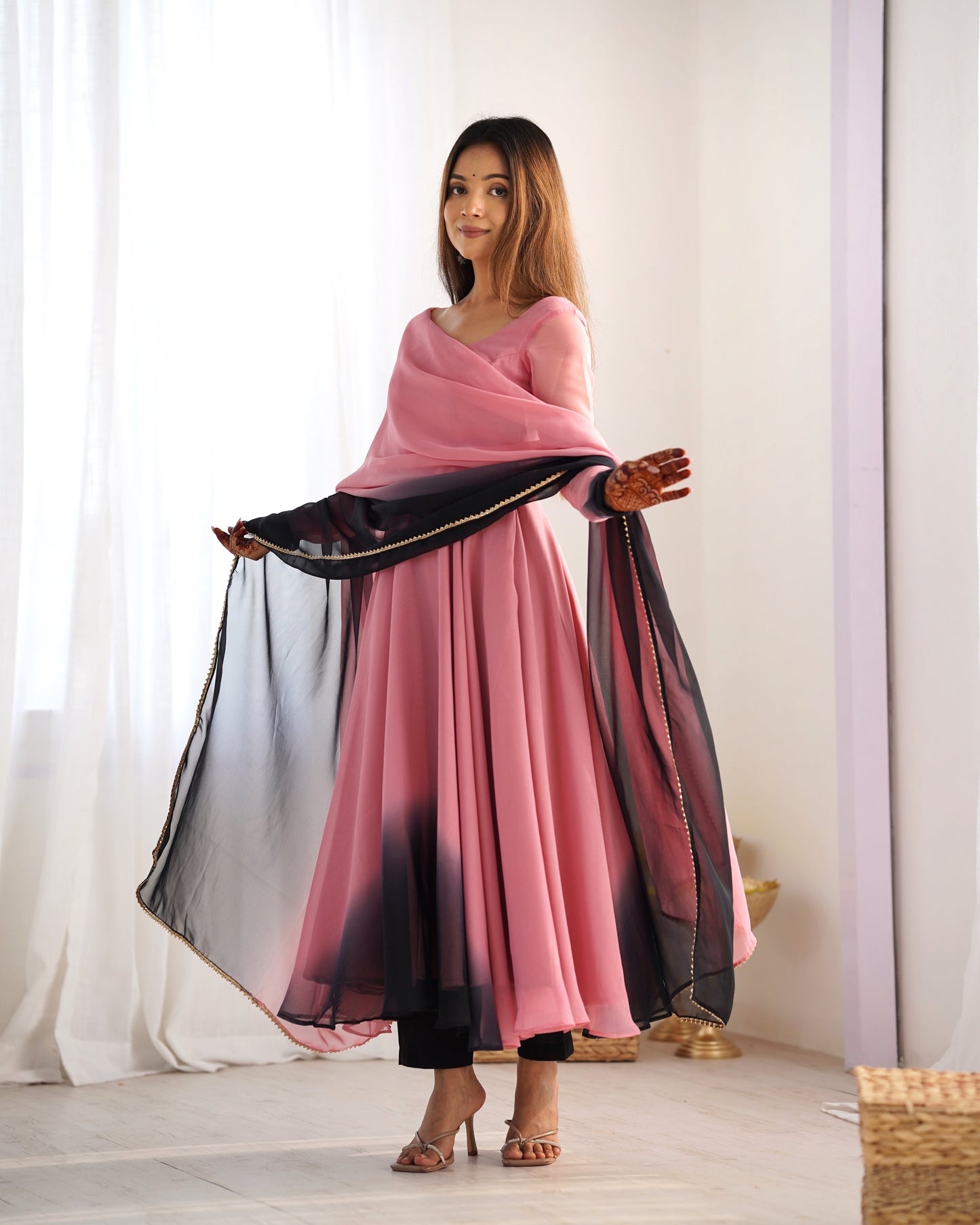Pink Georgette Anarkali Suit With Dupatta