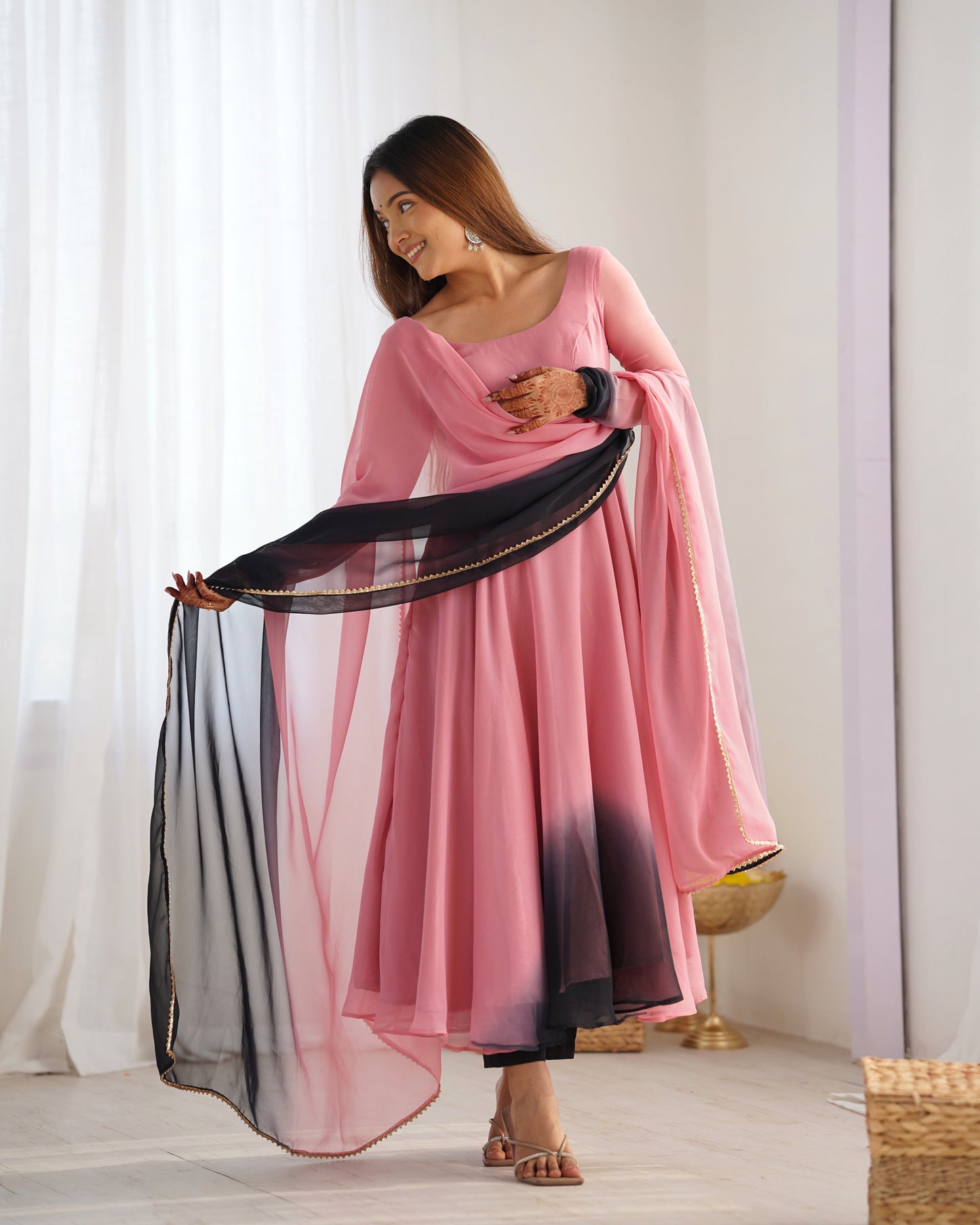 Pink Georgette Anarkali Suit With Dupatta