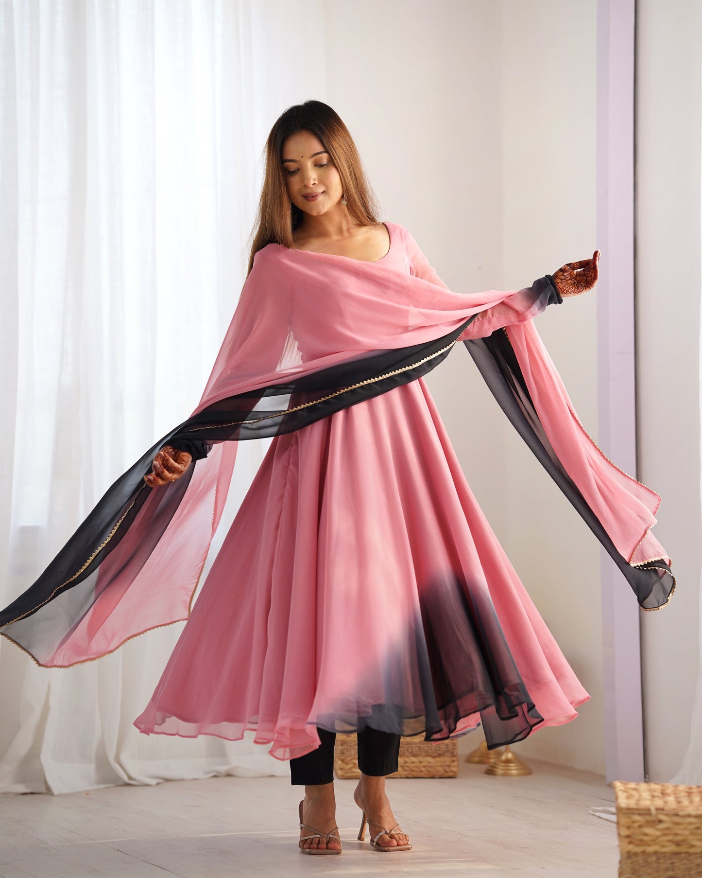 Pink Georgette Anarkali Suit With Dupatta
