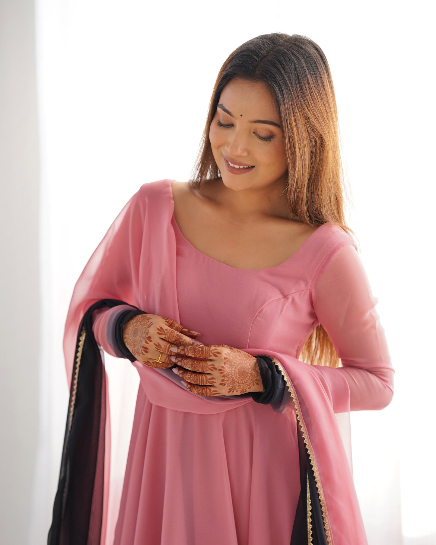 Pink Georgette Anarkali Suit With Dupatta