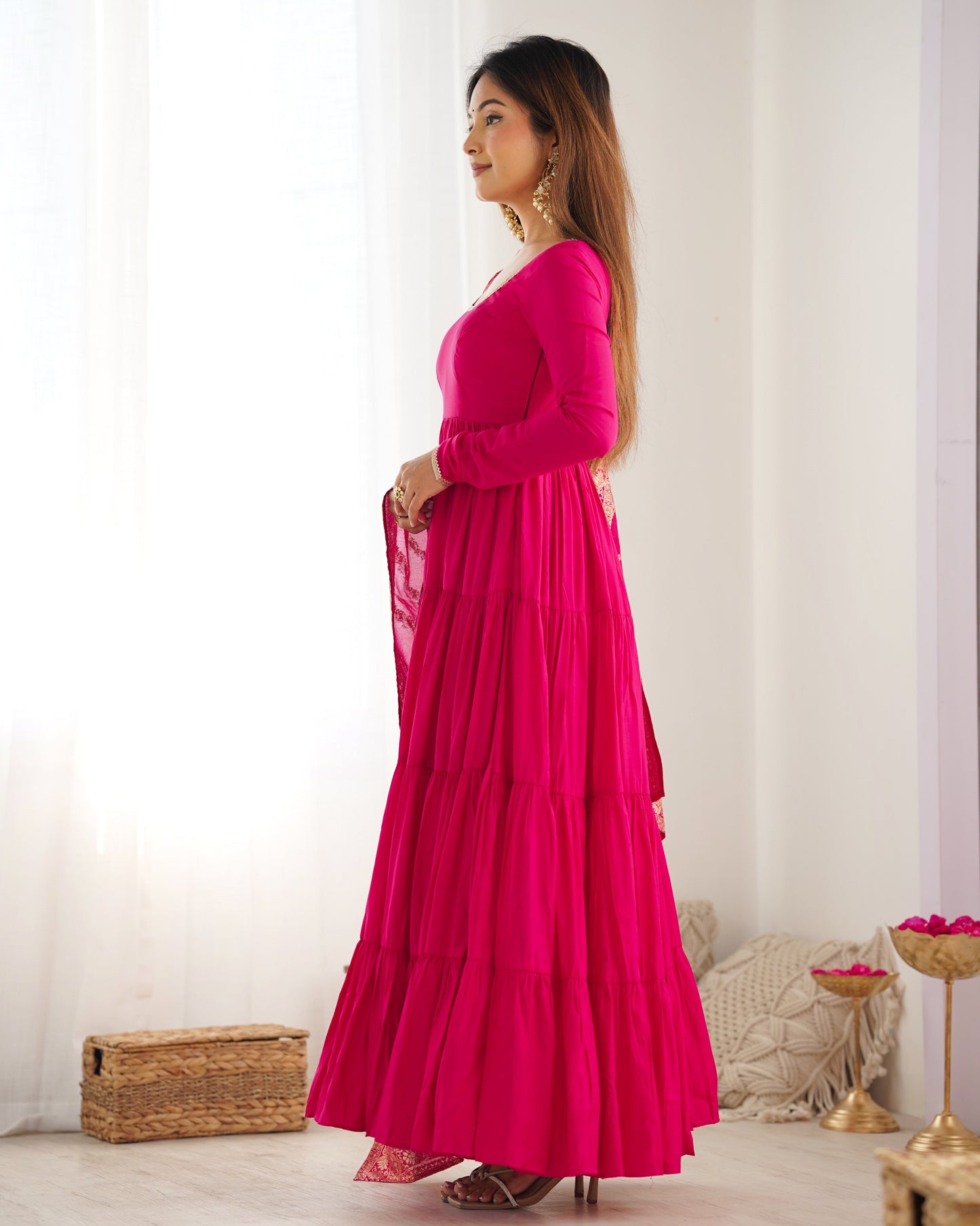 Pink Silk Anarkali Suit With Dupatta 12