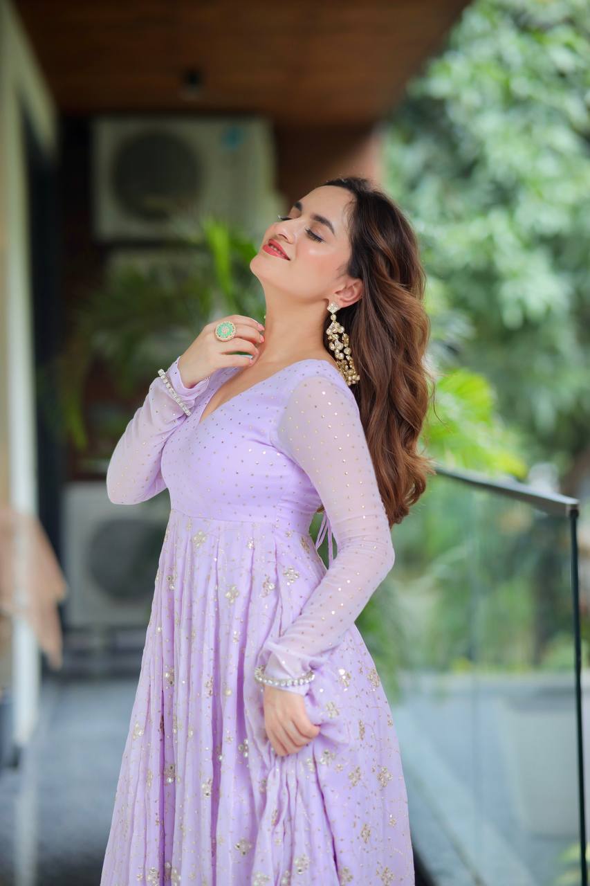 Aniska Purple Embroidered Anarkali Suit Set