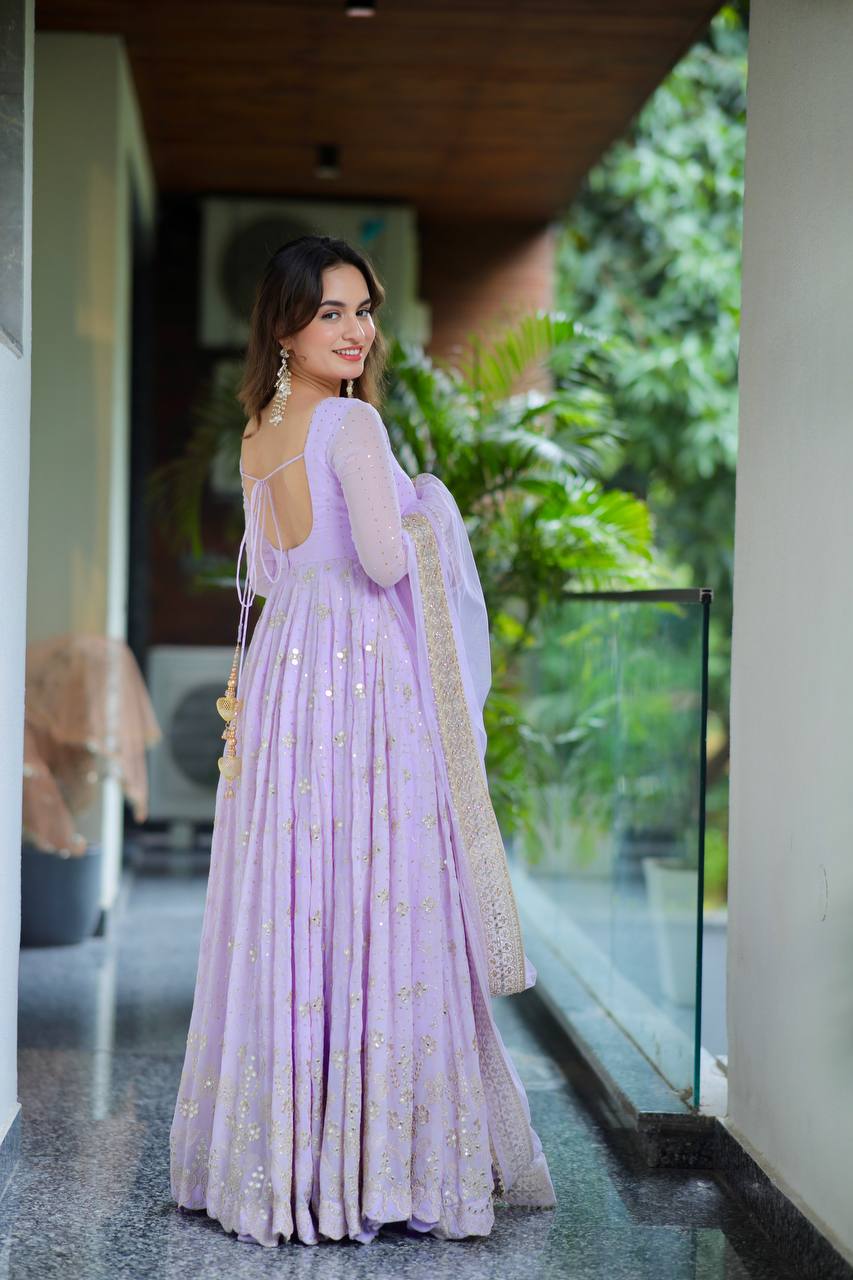 Aniska Purple Embroidered Anarkali Suit Set