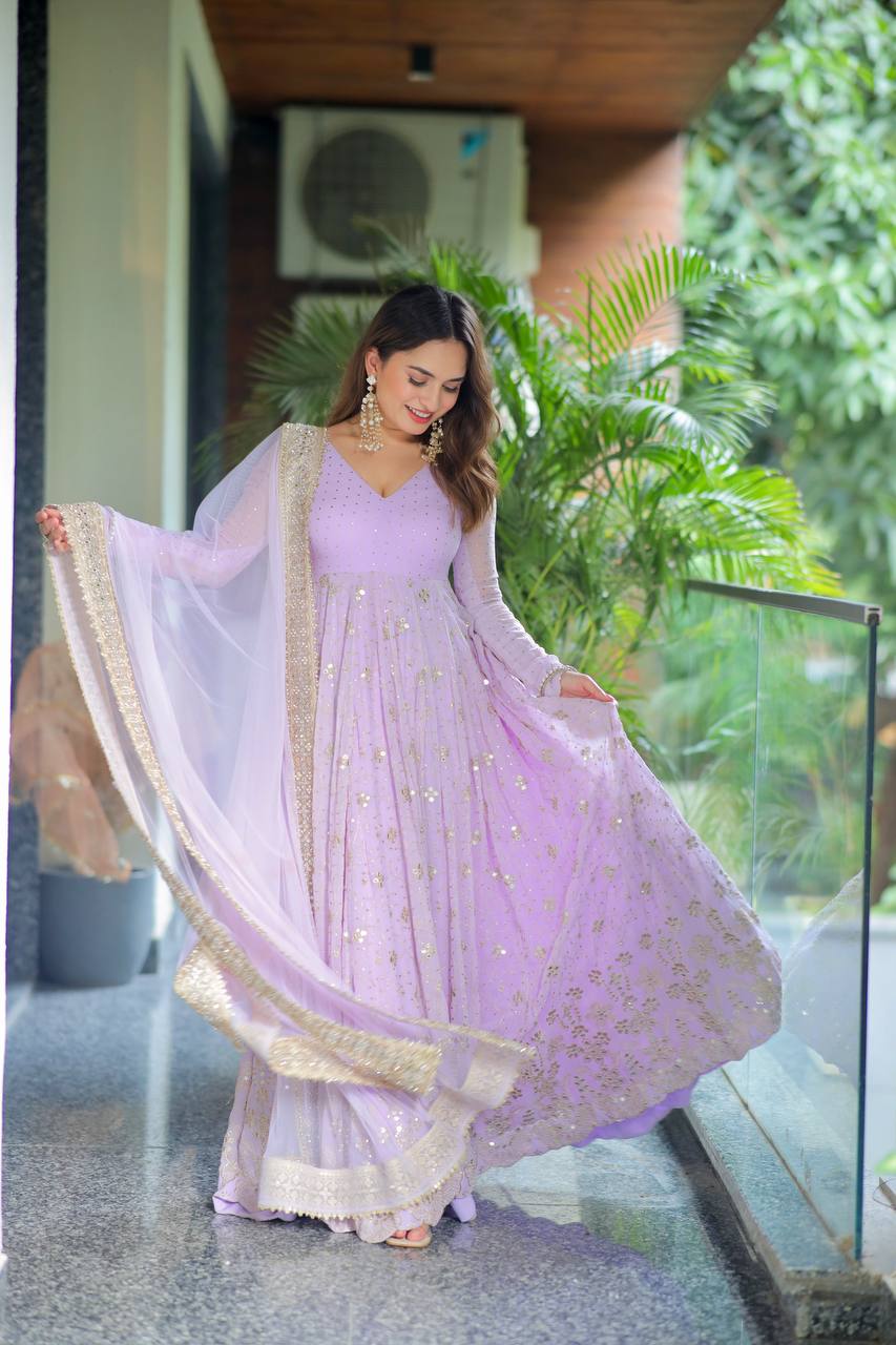 Aniska Purple Embroidered Anarkali Suit Set