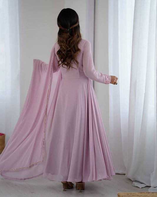 Regal Flamingo Light Pink Handwork Three Piece Anarkali Suit With Dupatta