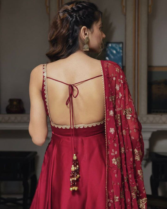 Sajika Maroon Anarkali Gown Suit Set