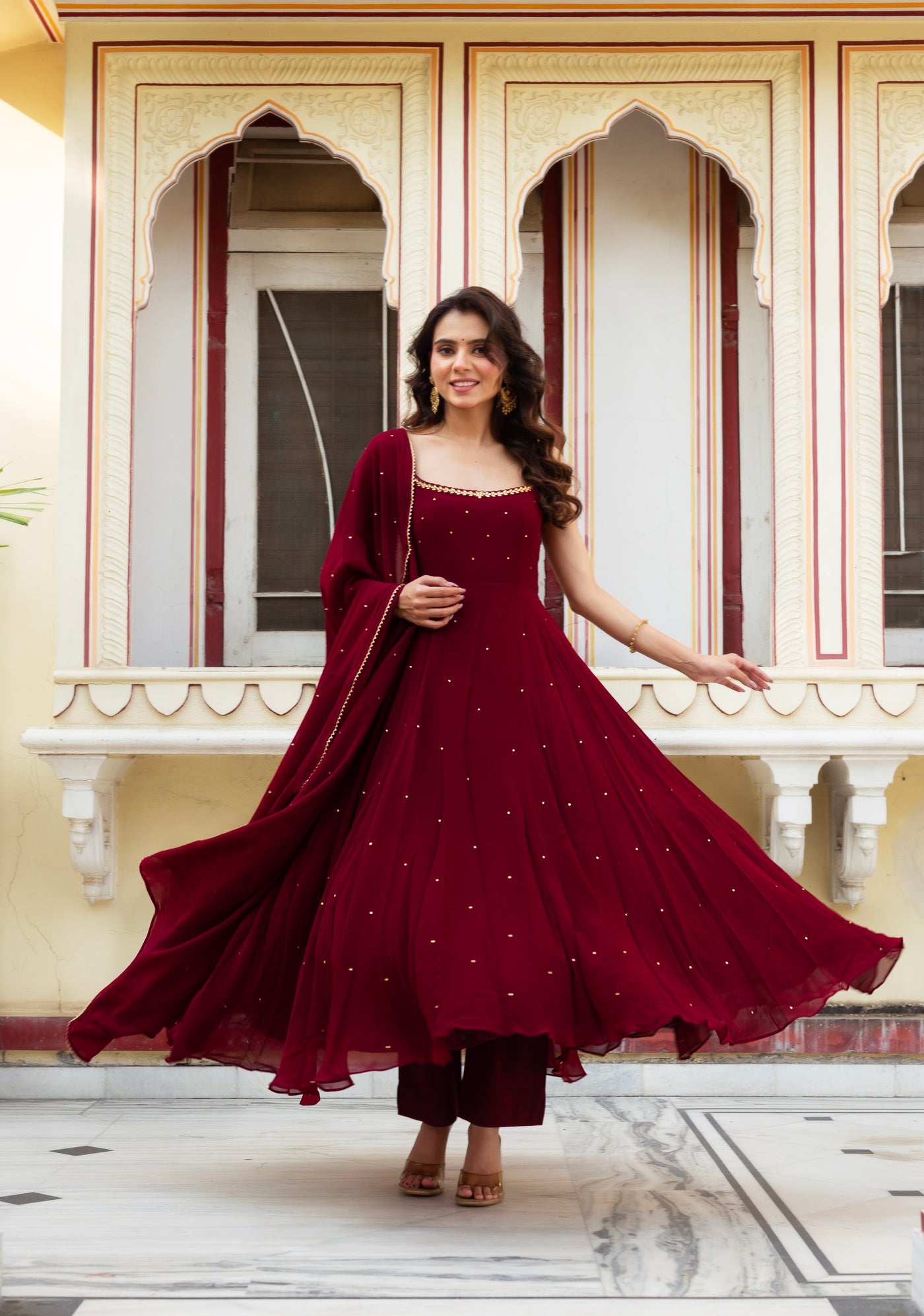 Stylish Maroon Georgette Anarkali Suit for Traditional Festive Look