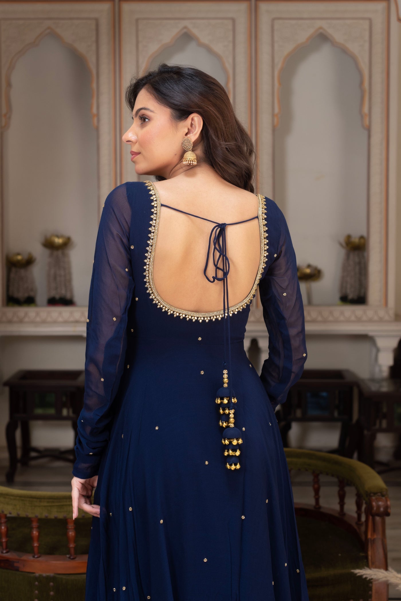Stylish Navy Blue Georgette Anarkali Suit for Parties