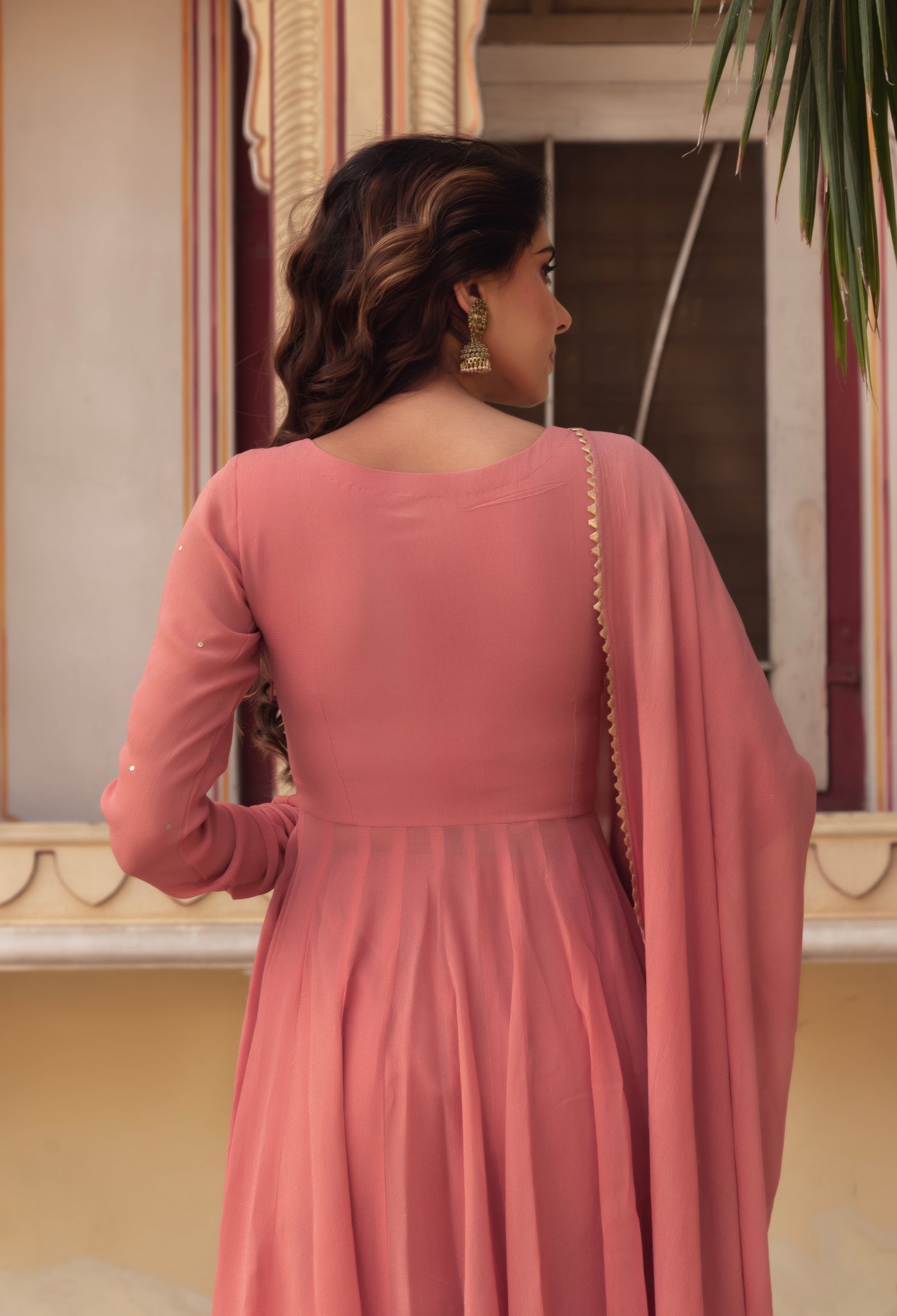 Stylish Peach Anarkali Dress with Dupatta for Party & Events
