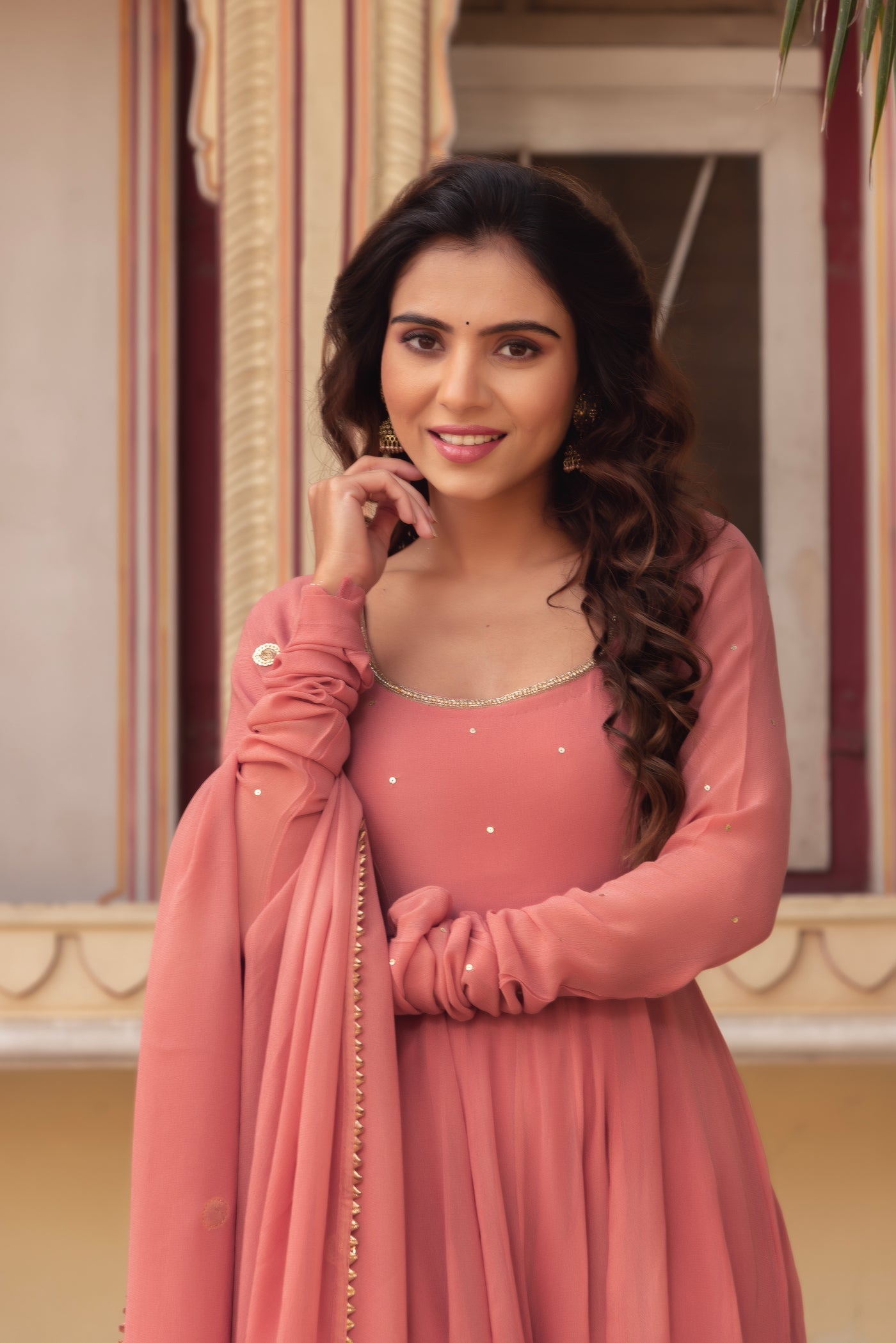 Stylish Peach Anarkali Dress with Dupatta for Party & Events