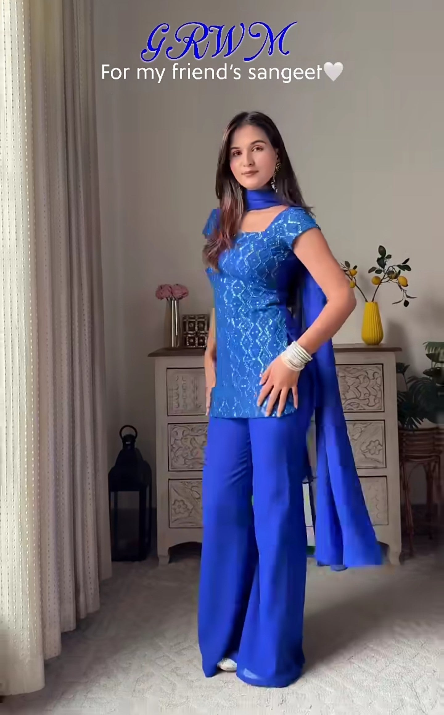 Tia Ocean Blue Embroidery Georgette Kurta set With Dupatta