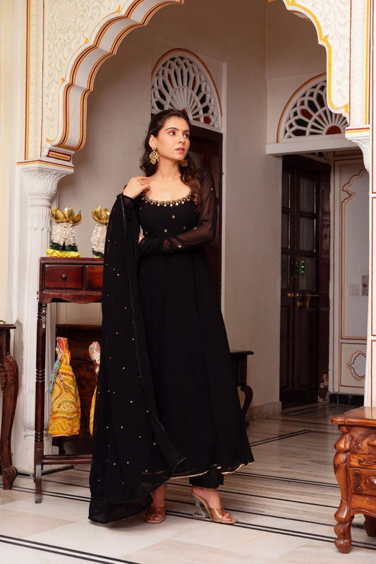 Trending Party Wear Handwork Black Color Anarkali Suit