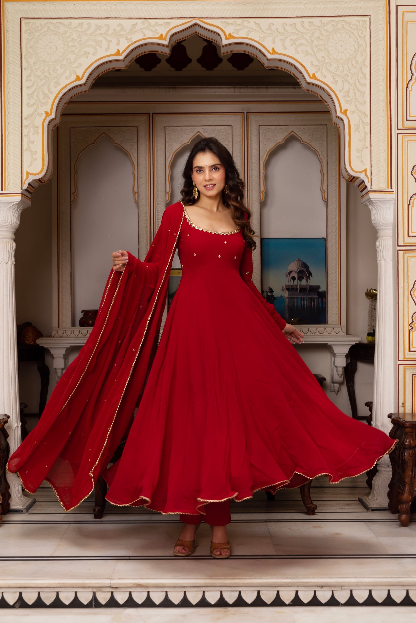 Trendy Maroon Georgette Anarkali Suit Set for Festive Season