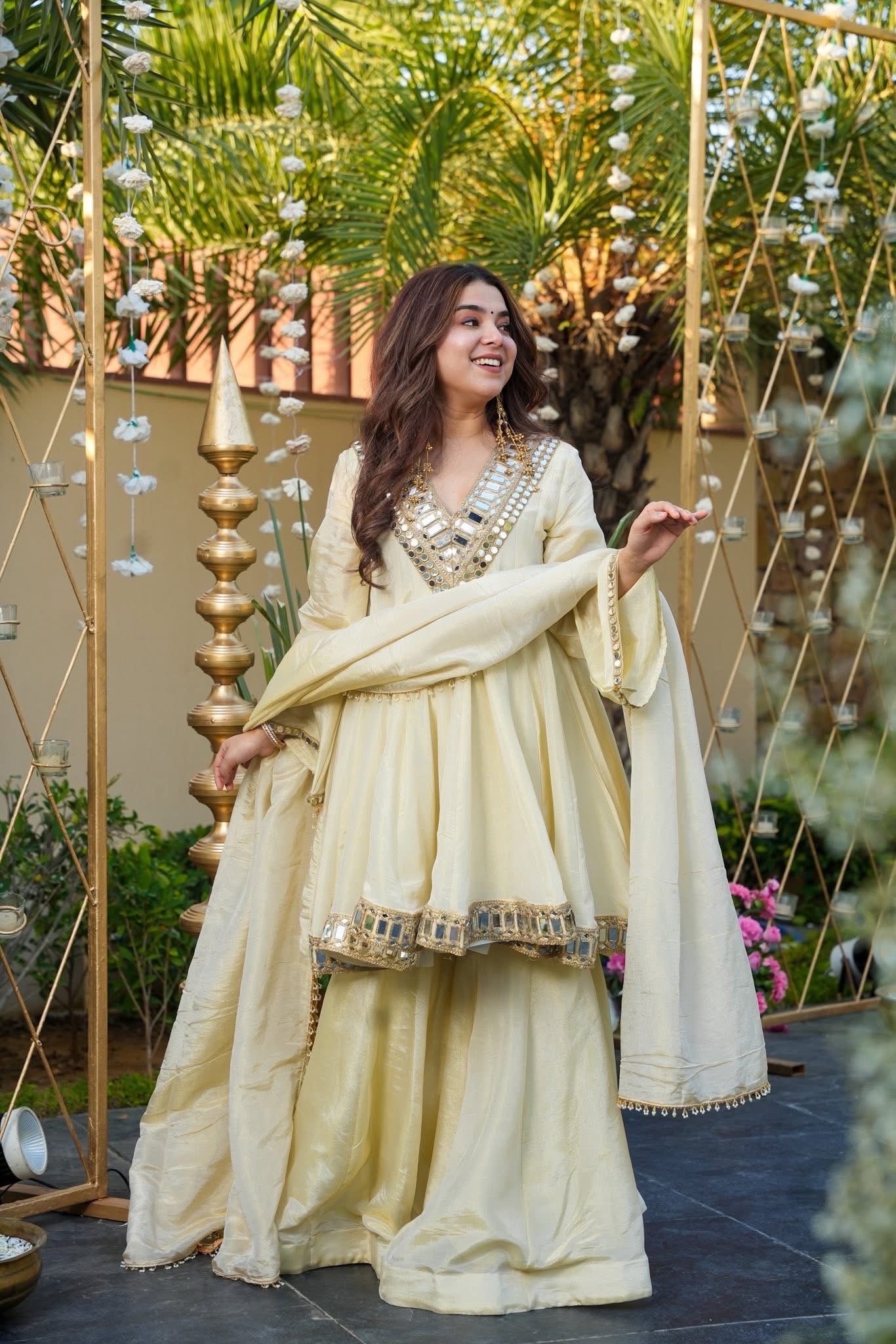 Wedding Special Full Sleeves Real Mirror Work Sharara Suit