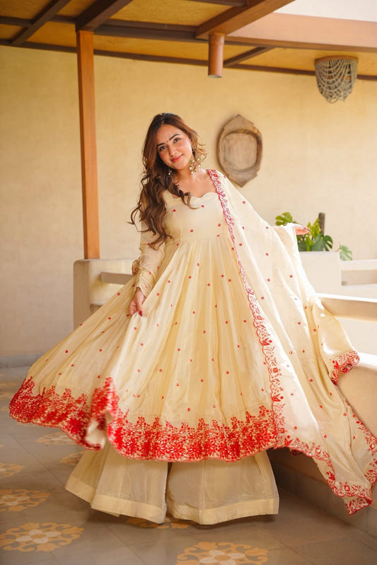 Beige Anarkali Suit With Dupatta For Women
