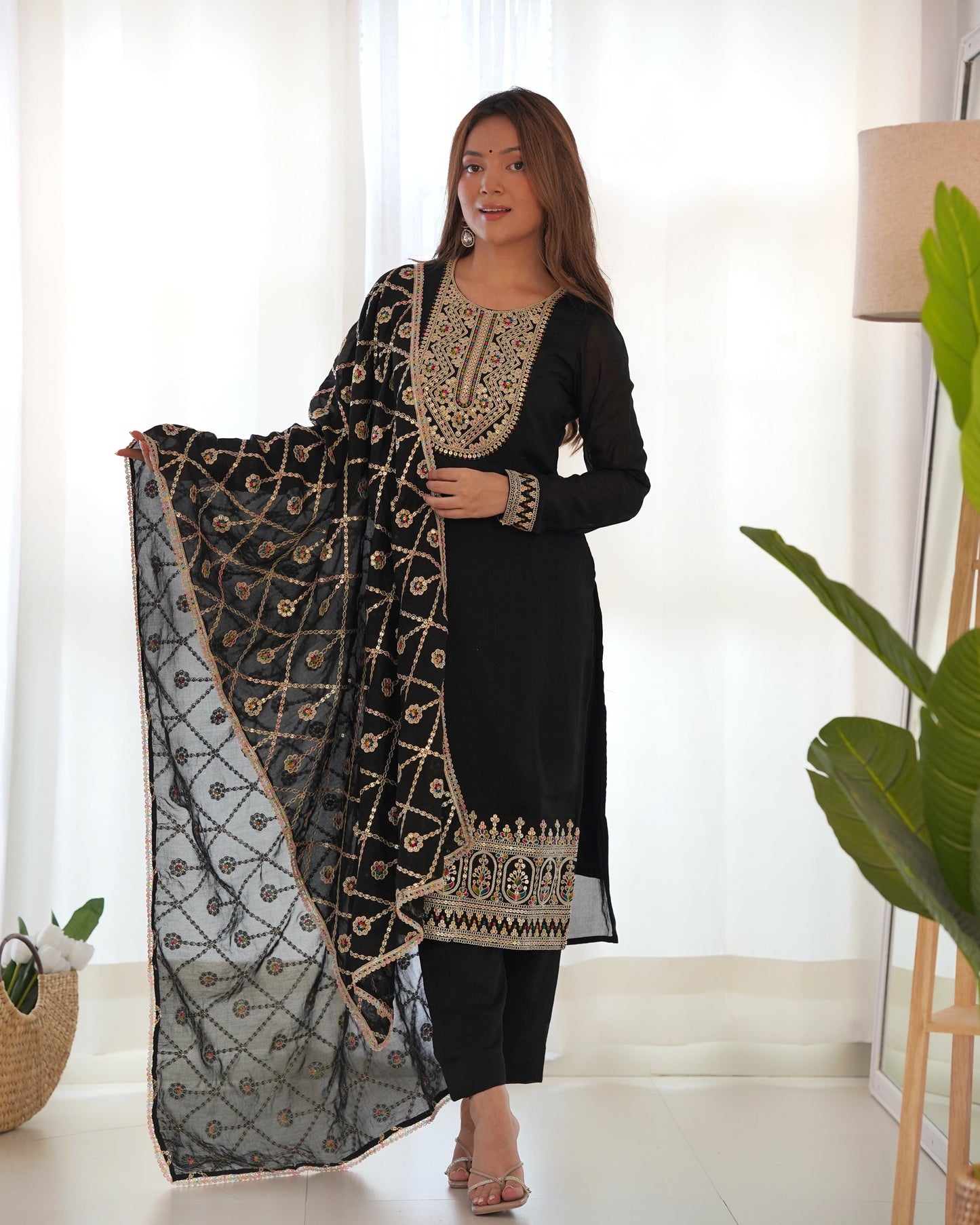 black embroidered kurta set