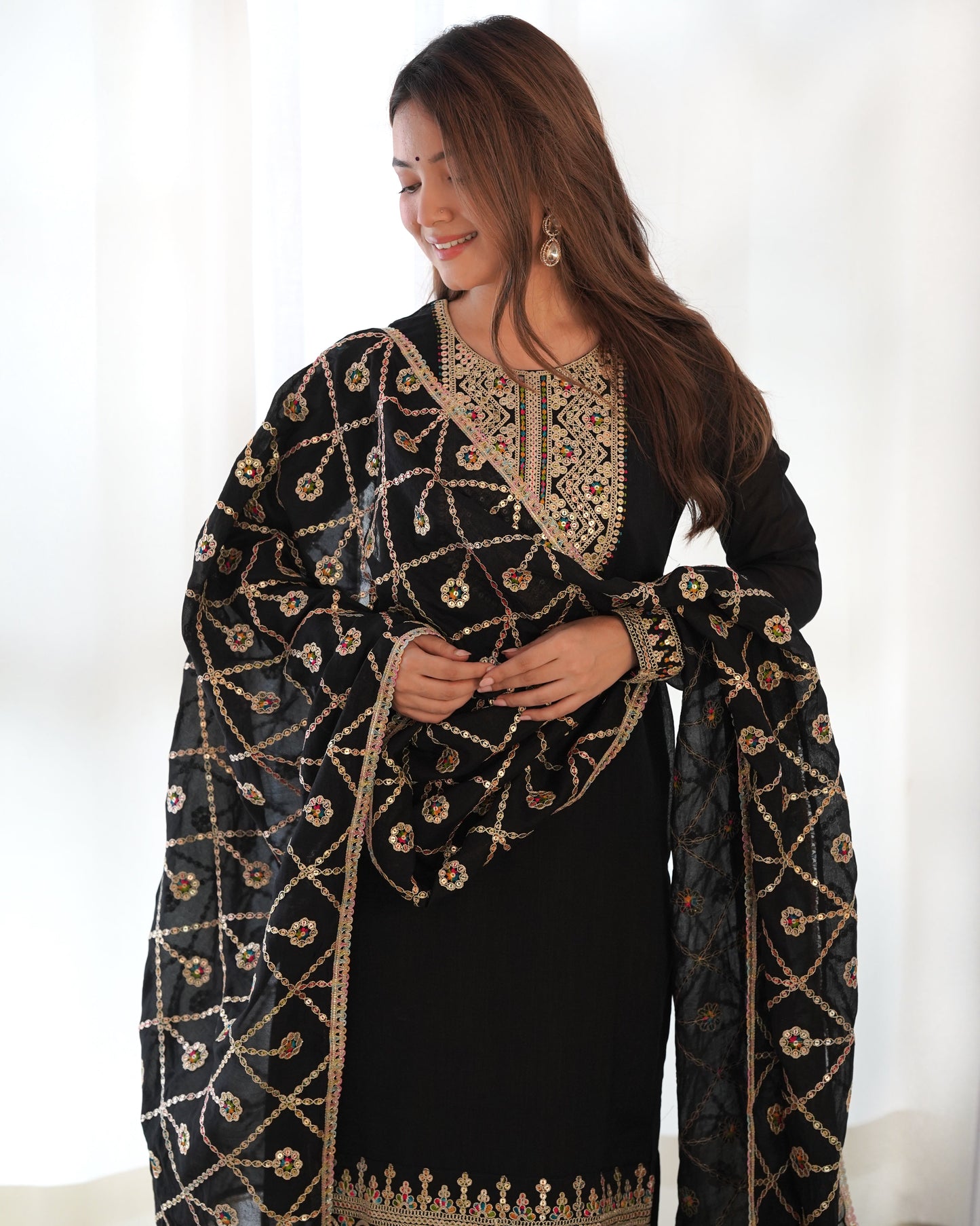 black embroidered kurta set